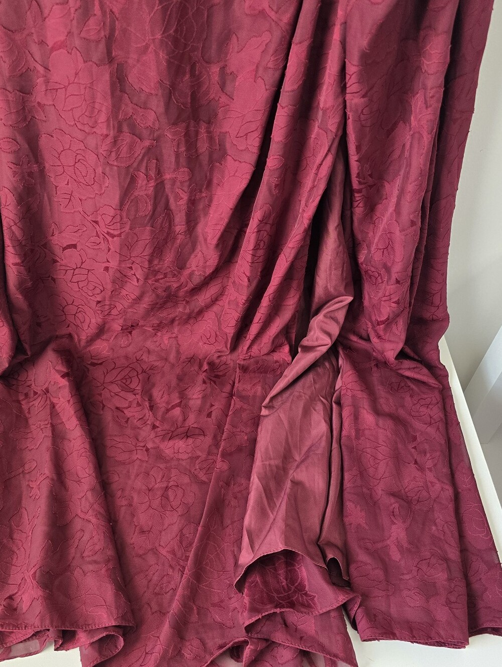 Azazie Atelier Hermosa Wine One Shoulder Maxi Dress 6 Floral Burnout Side Slit - Picture 4 of 14